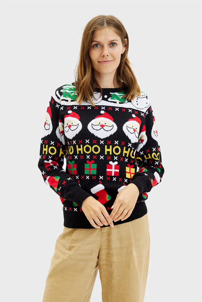 Maglione Natalizio di Coppia in Donna Cotone Biologico Babbo Natale Regali Pupazzi Neve