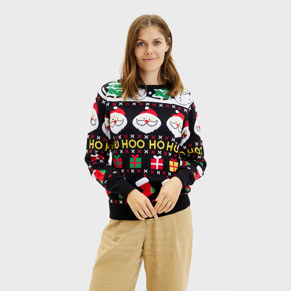 Maglione Natalizio di Coppia in Donna Cotone Biologico Babbo Natale Regali Pupazzi Neve