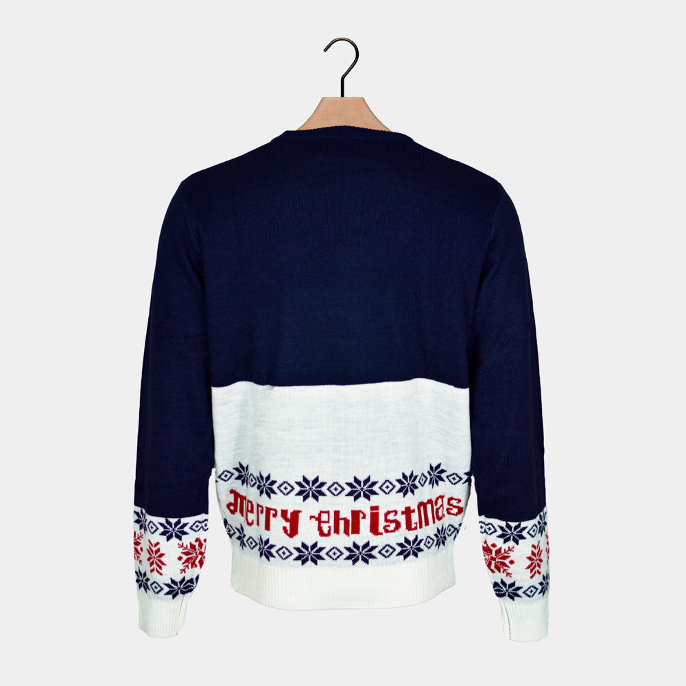 Maglione Natalizio Blu Coppia Cotone Biologico Babbo Natale Renna Rudolph