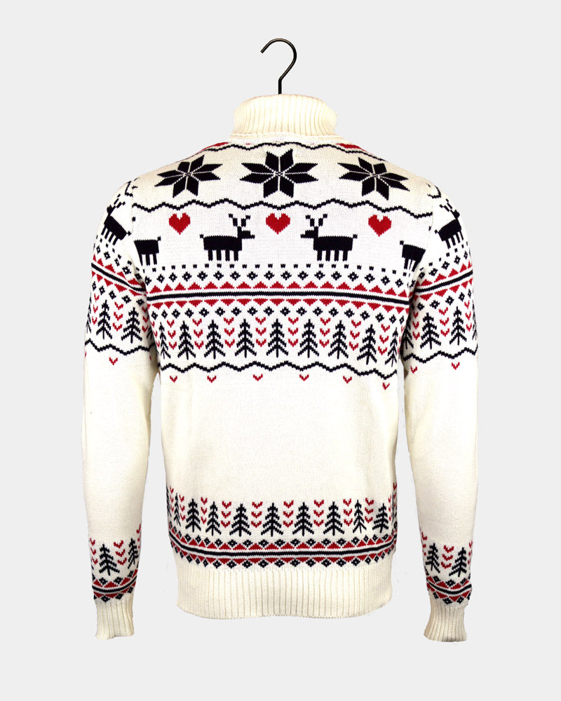 Maglione Natalizio Coppia Cotone Collo Alto Elegante Beige Biologico