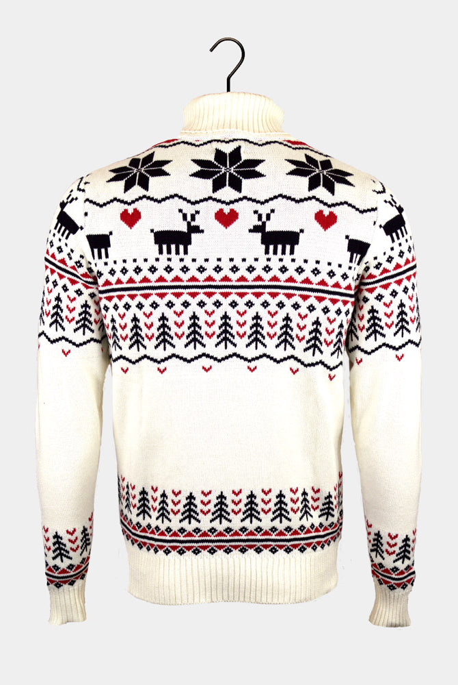 Maglione Natalizio Coppia Cotone Collo Alto Elegante Beige Biologico