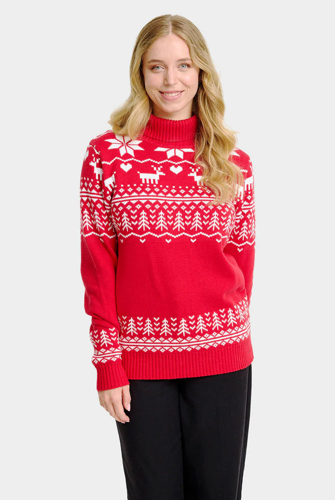 Maglione Natalizio di Coppia Donna in Cotone Biologico a Collo Alto Greenlandish