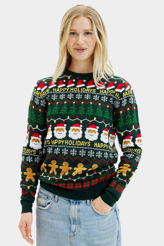 Maglione Natalizio donna Coppia Verde Happy Holidays