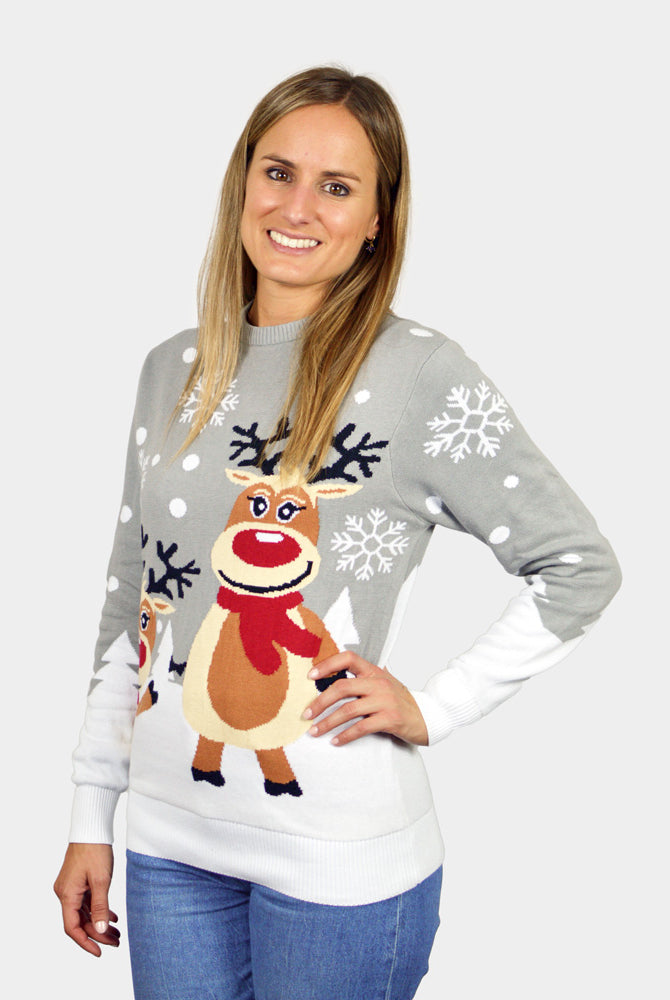 Maglione Natalizio Coppia Donna Grigio con Renne Carine
