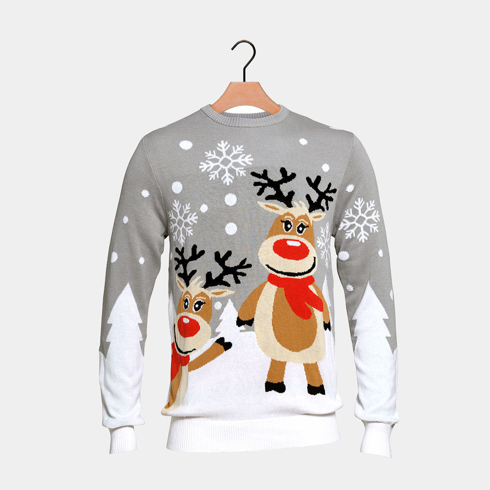 Maglione Natalizio Coppia Grigio con Renne Carine