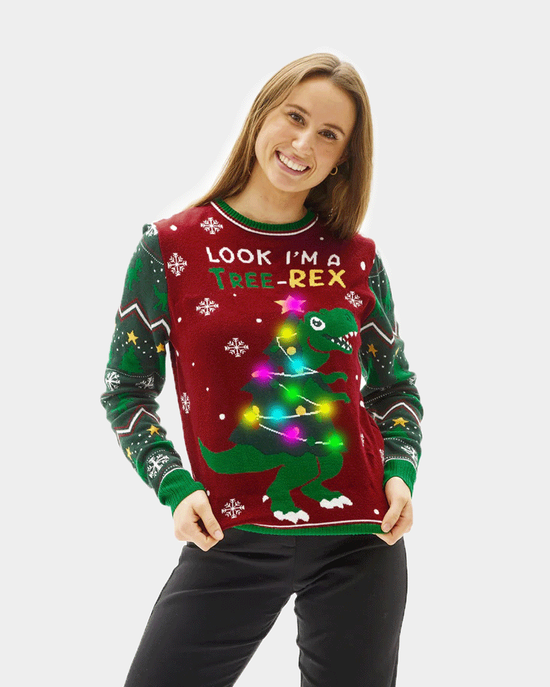 Maglione Natalizio di Coppia con Luci LED Christmas Tree-Rex Donna