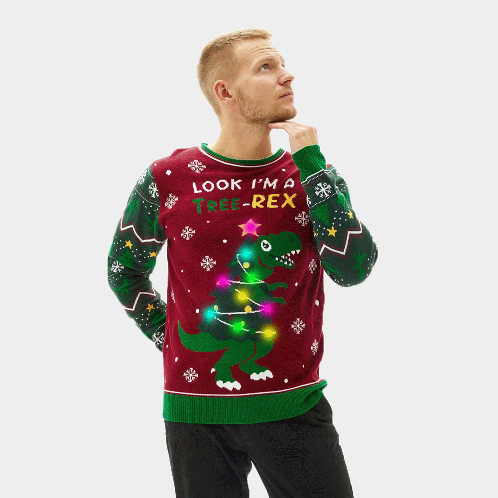 Maglione Natalizio di Coppia con Luci LED Christmas Tree-Rex Uomo