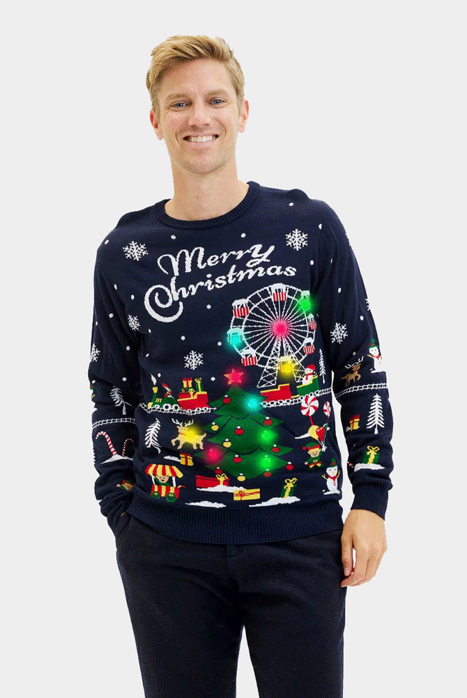 Maglione Natalizio di Coppia Uomo con Luci LED Fiera di Natale