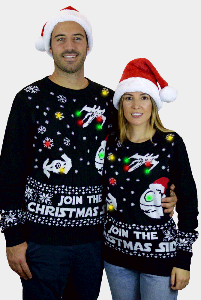 Maglione Natalizio di Coppia con Luci LED Join the Christmas Side