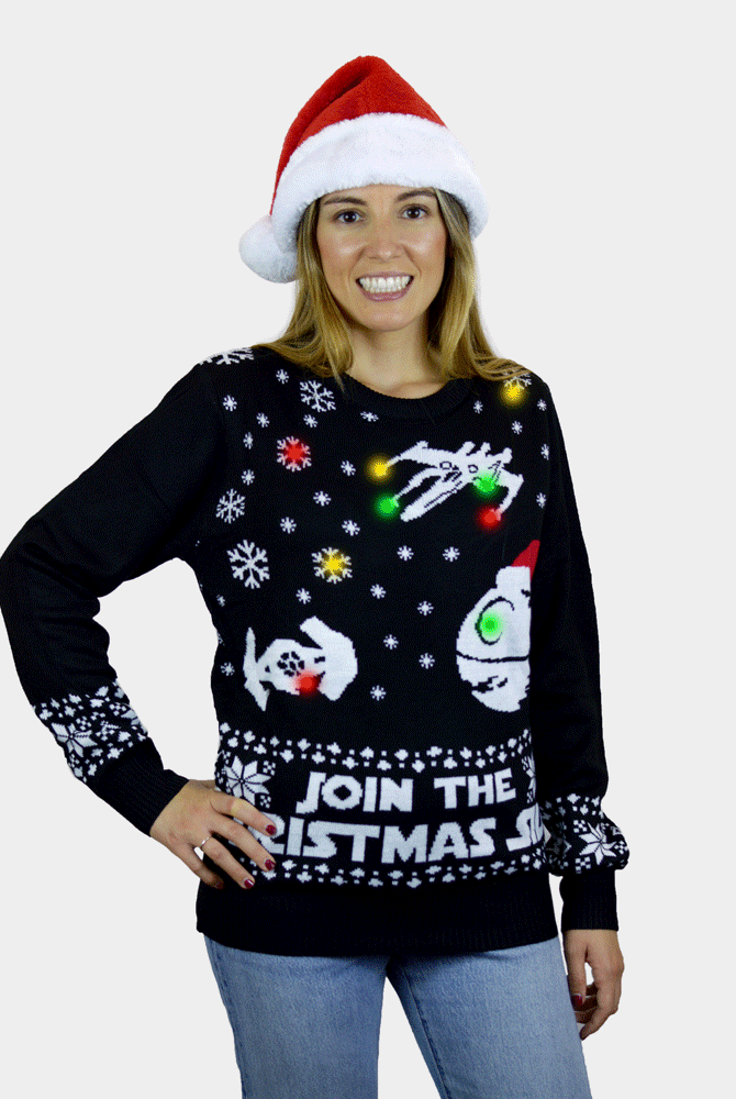 Maglione Natalizio di Coppia con Luci LED Join the Christmas Side donna