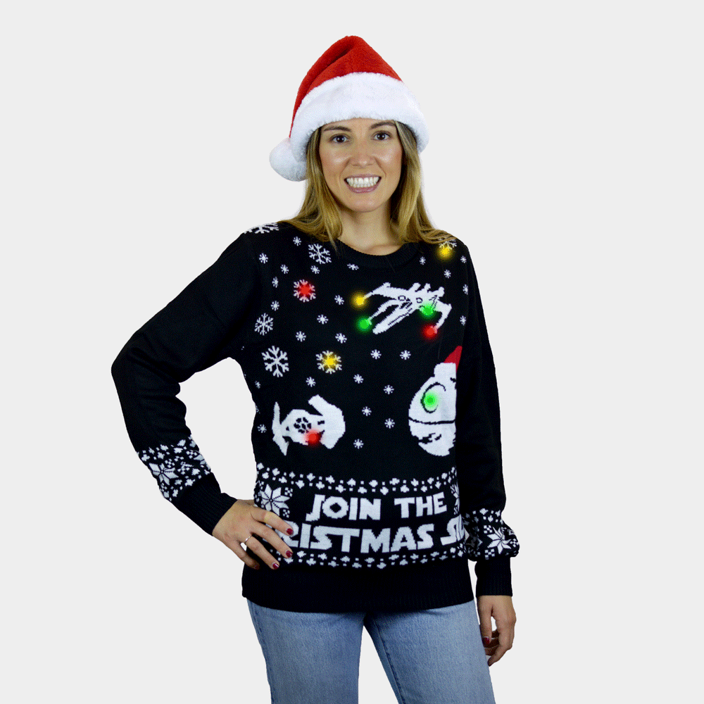 Maglione Natalizio di Coppia con Luci LED Join the Christmas Side donna