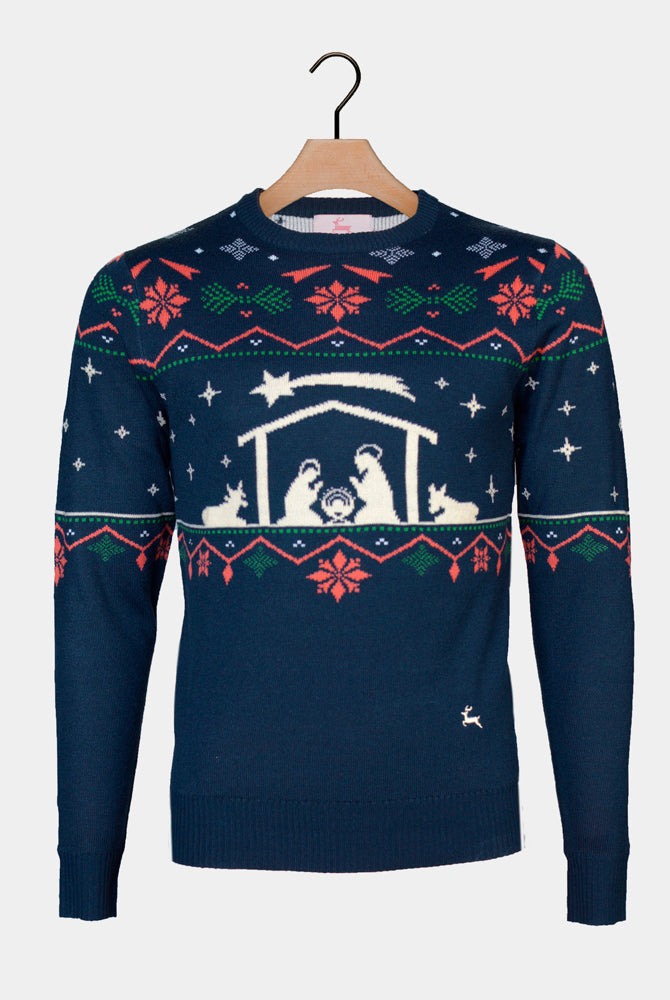 Maglione Natalizio da Coppia Nativity Blu