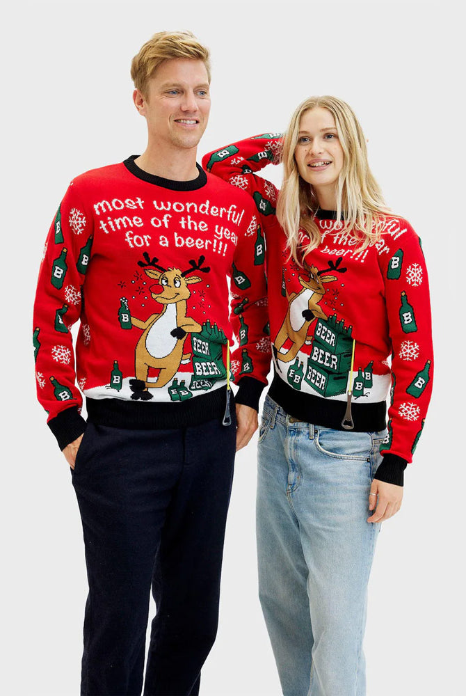 Maglione Natalizio coppia con Renna e Apribottiglie per Birra