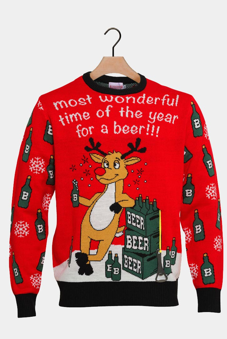 Maglione Natalizio di Coppia Renna e Apribottiglie Birra