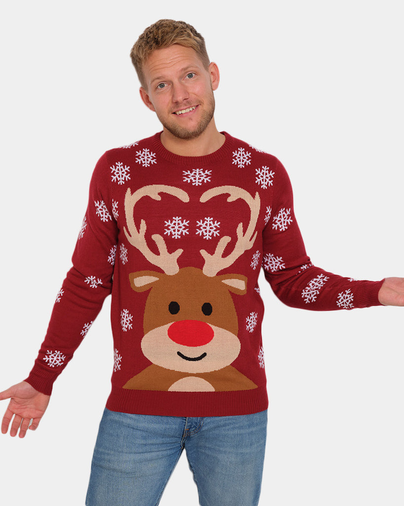 Maglione Natalizio di Coppia uomo con Renna Rudolph Rosso