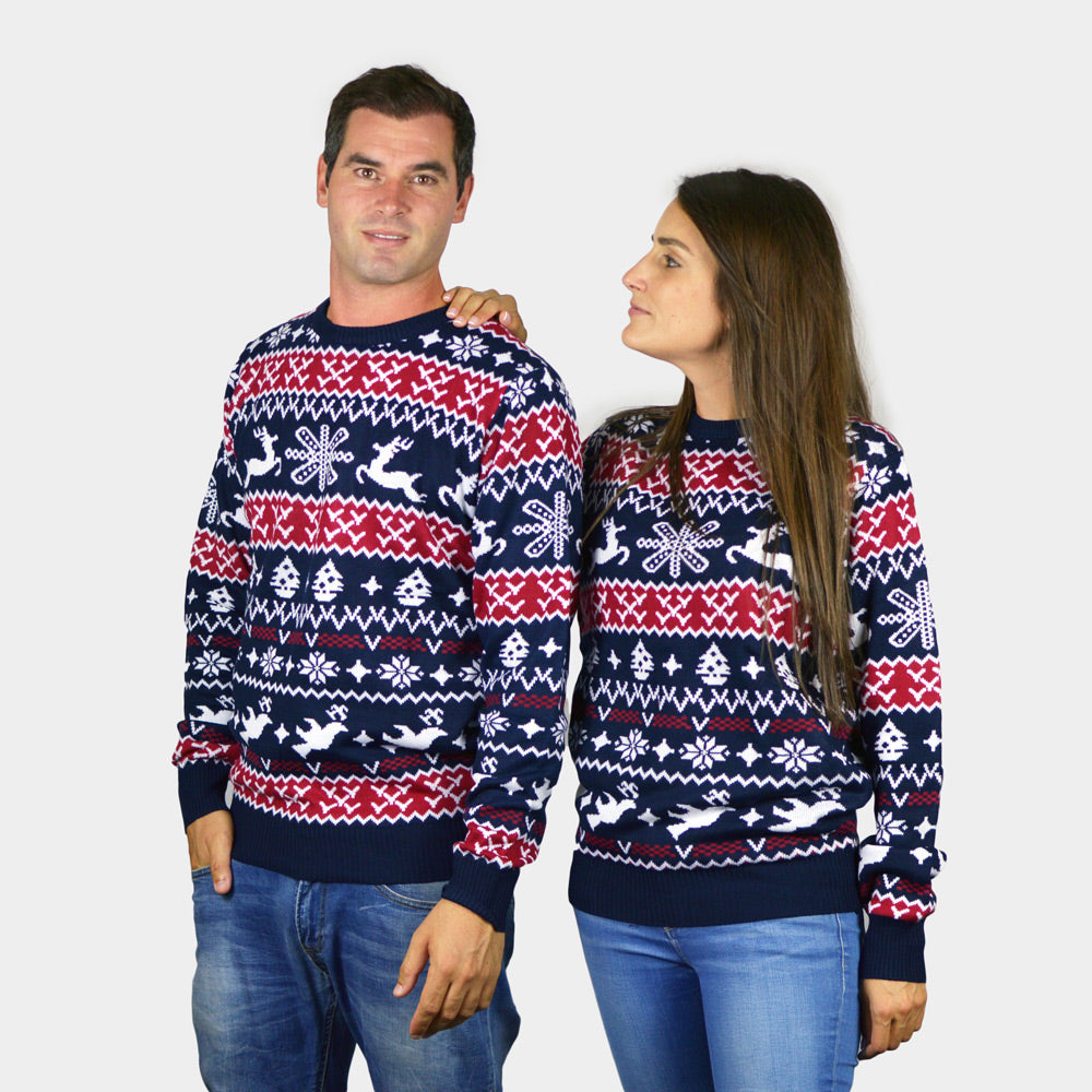 Maglione Natalizio di Coppia Renne e Motivi Natalizi