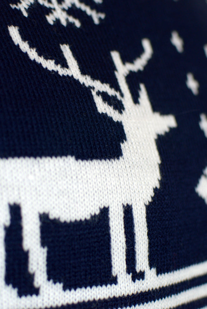 Nordic Maglione Natalizio di Coppia con Renne e Stelle Blu