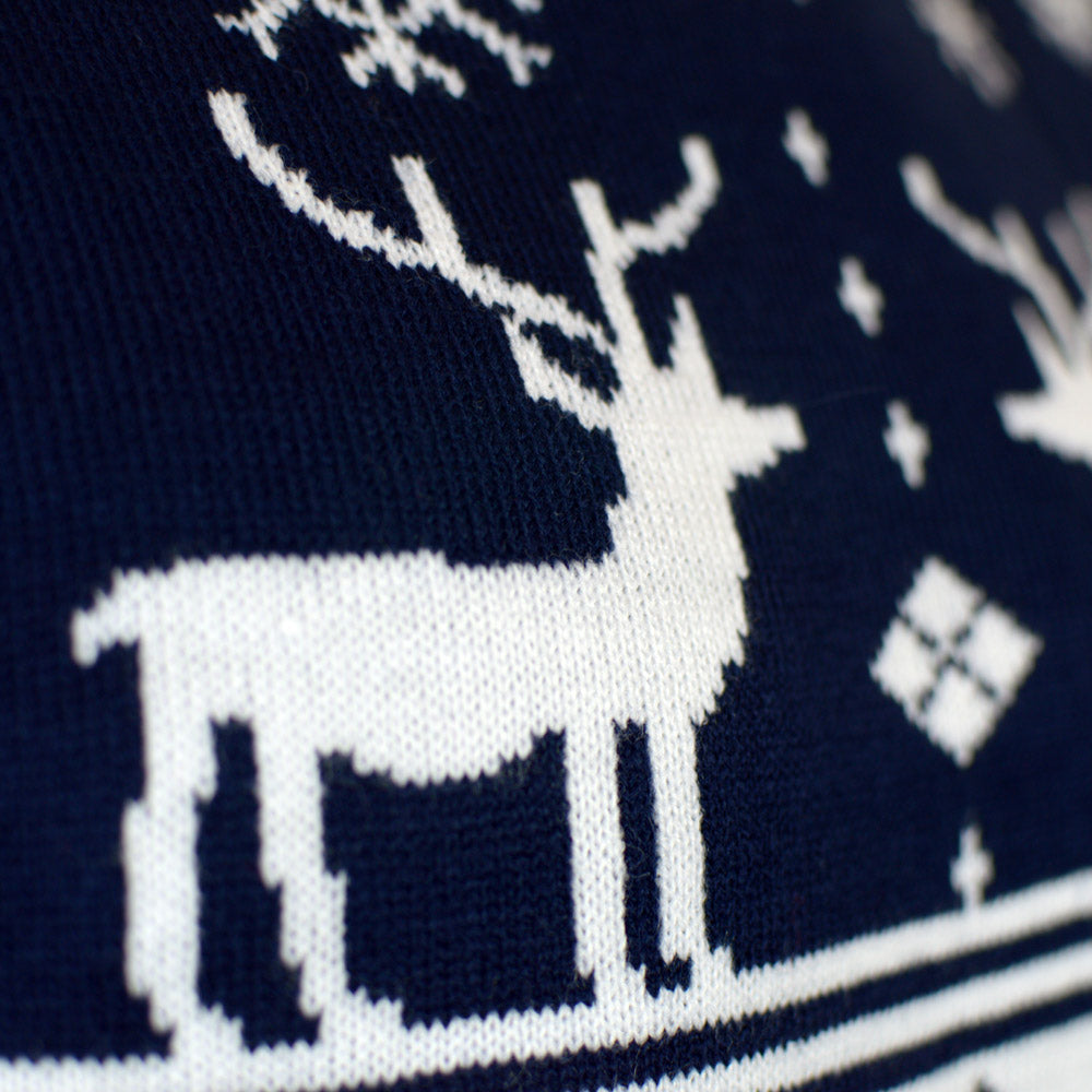 Nordic Maglione Natalizio di Coppia con Renne e Stelle Blu