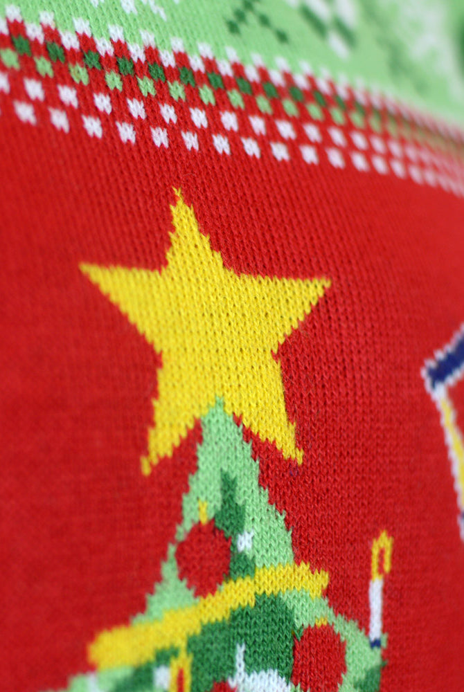 Maglione Natalizio di Coppia Rosso con Albero di Natale con Luci LED