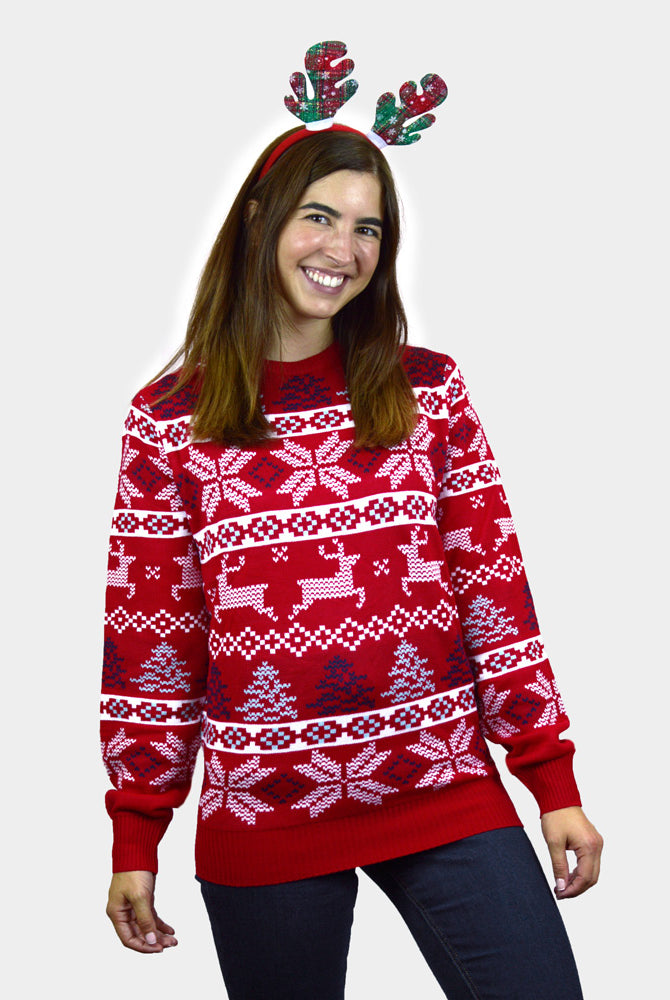 Maglione Natalizio di Coppia Rosso Classico Stelle Polari donna