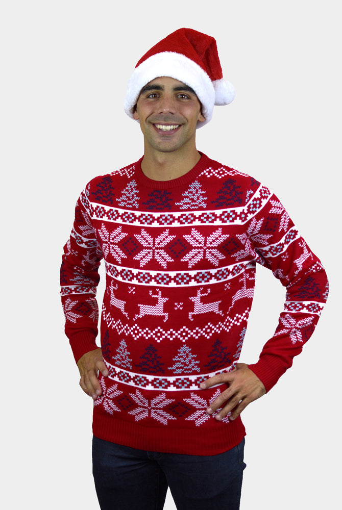 Maglione Natalizio di Coppia Rosso Classico Stelle Polari uomo