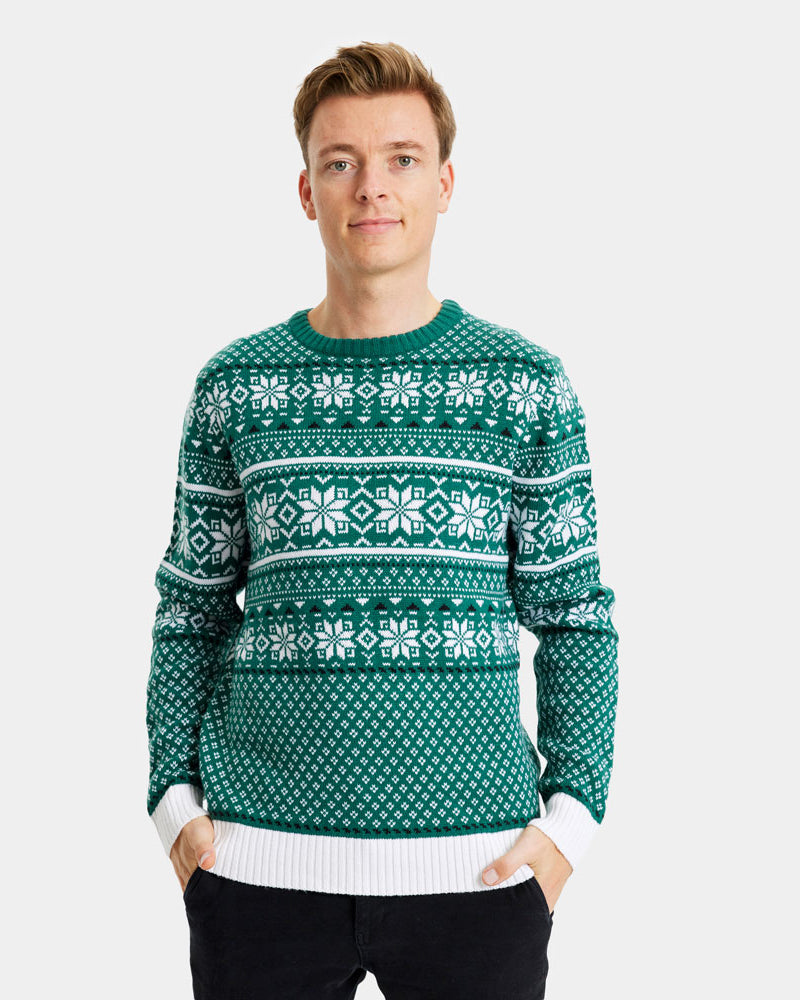 Maglione Natalizio di Coppia Uomo Classico Verde e Bianco Elegante