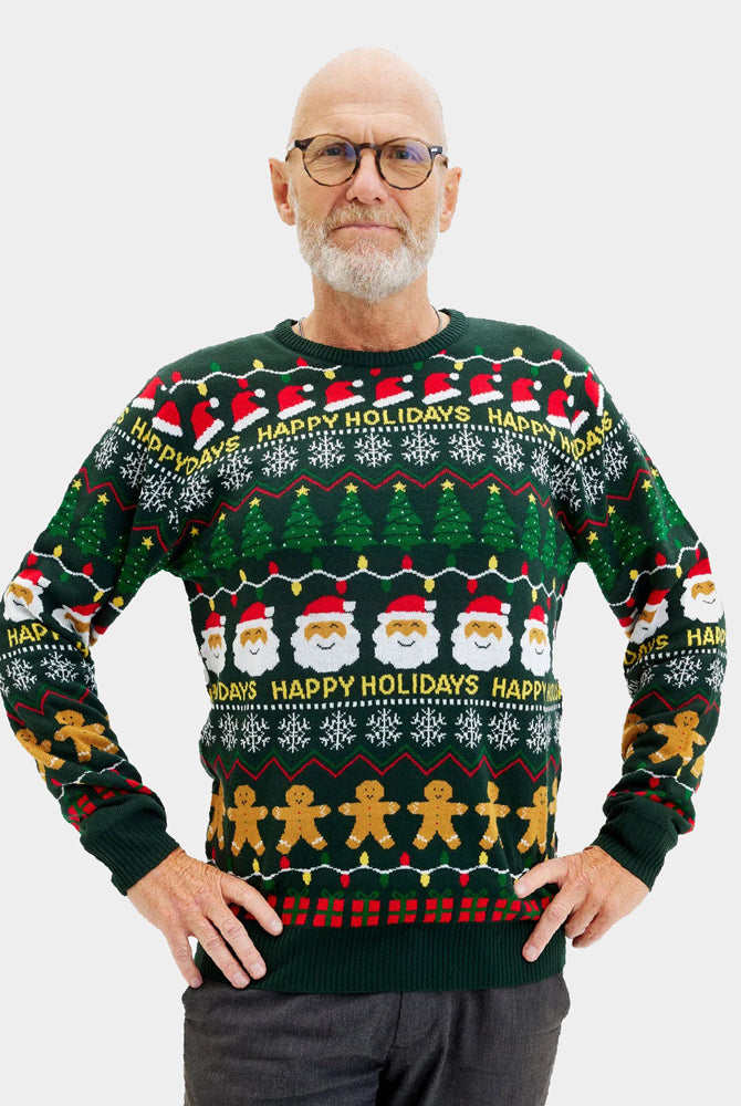 Maglione Natalizio di Coppia Uomo Verde Happy Holidays