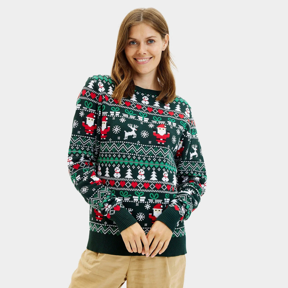Maglione Natalizio di Coppia Verde in Cotone Biologico Jolly Christmas Donna