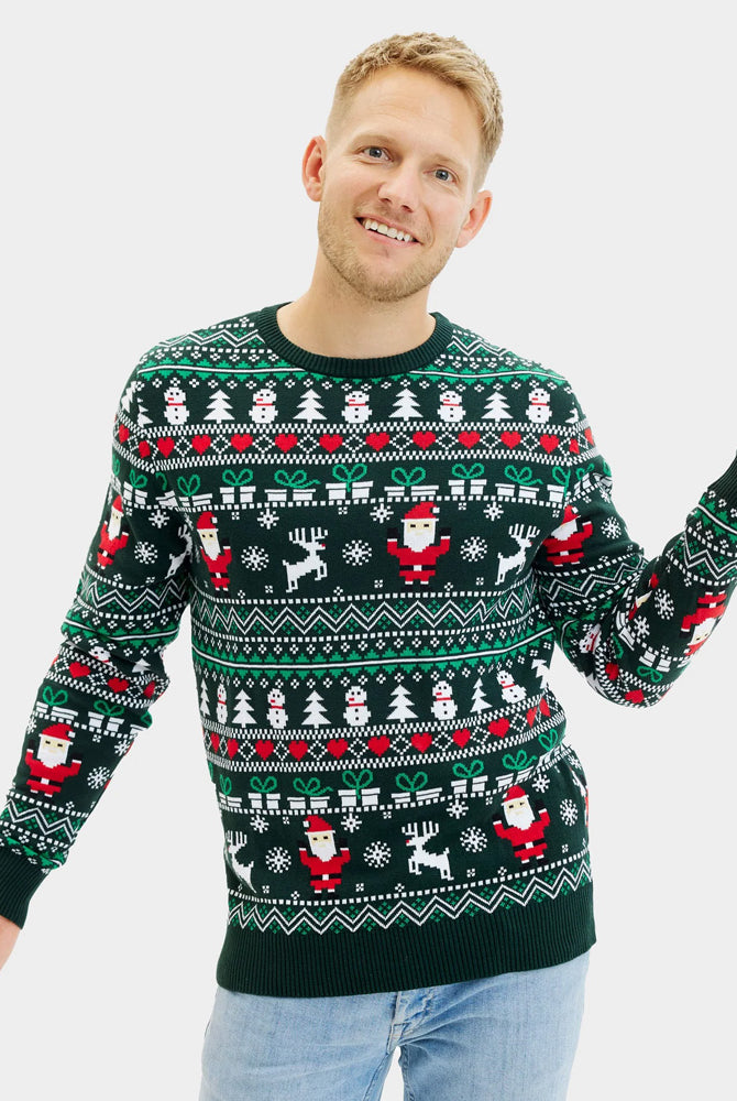 Maglione Natalizio di Coppia Verde in Cotone Biologico Jolly Christmas Uomo
