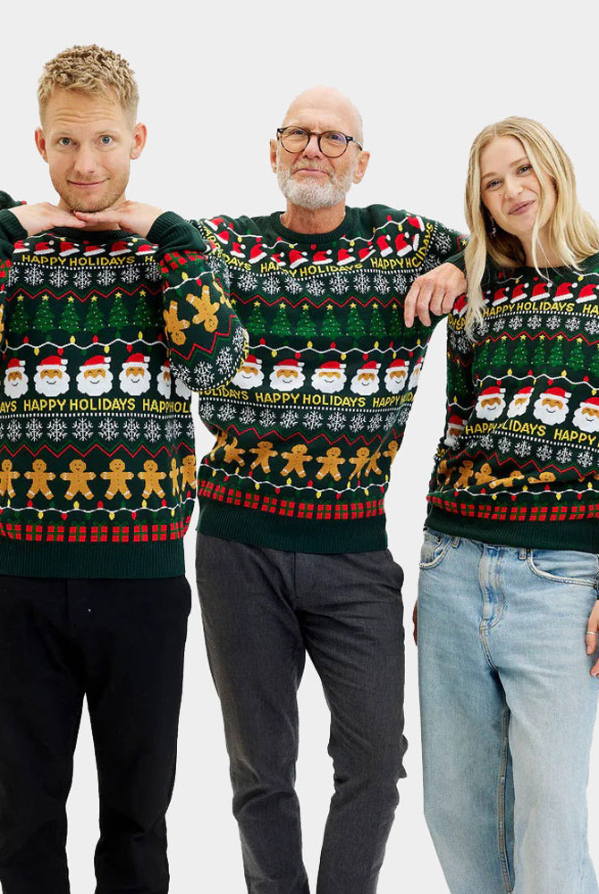 Maglione Natalizio di Coppia Verde Happy Holidays