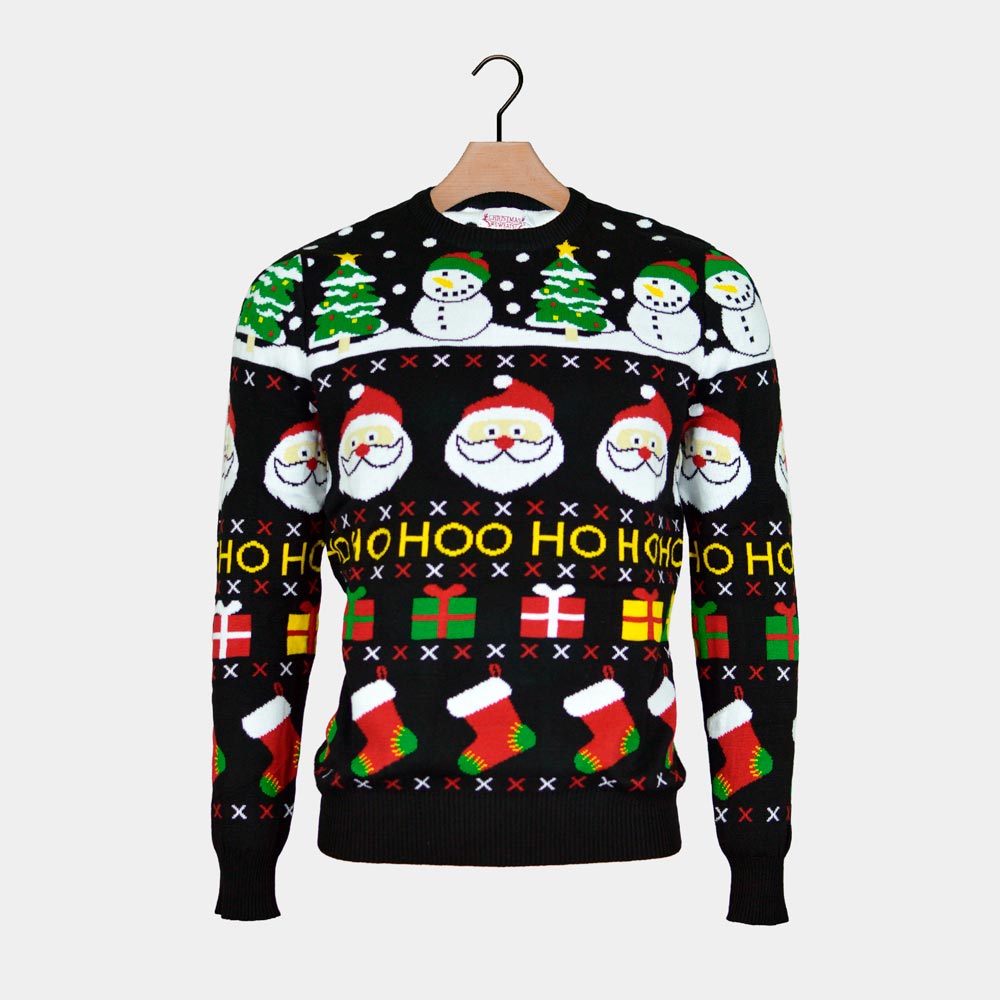 Maglione Natalizio Coppia Cotone Biologico con Babbo Natale, Regali e Pupazzi di Neve