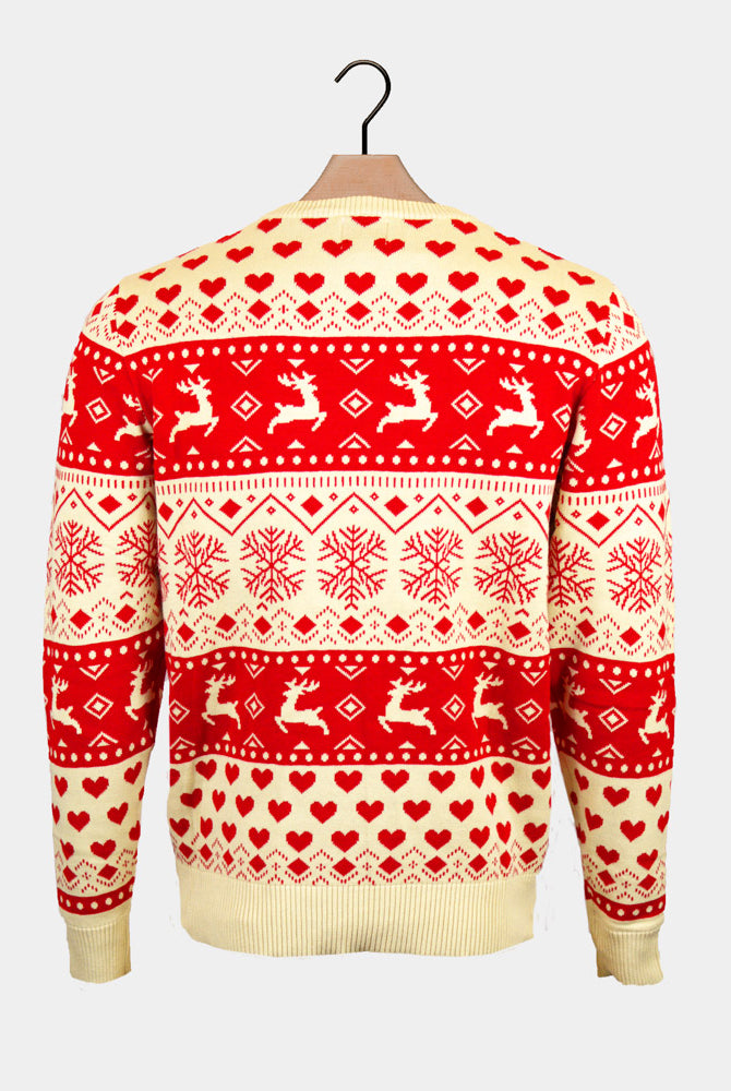 Maglione Natalizio in Cotone Biologico Cuori Rossi e Beige di Uomo