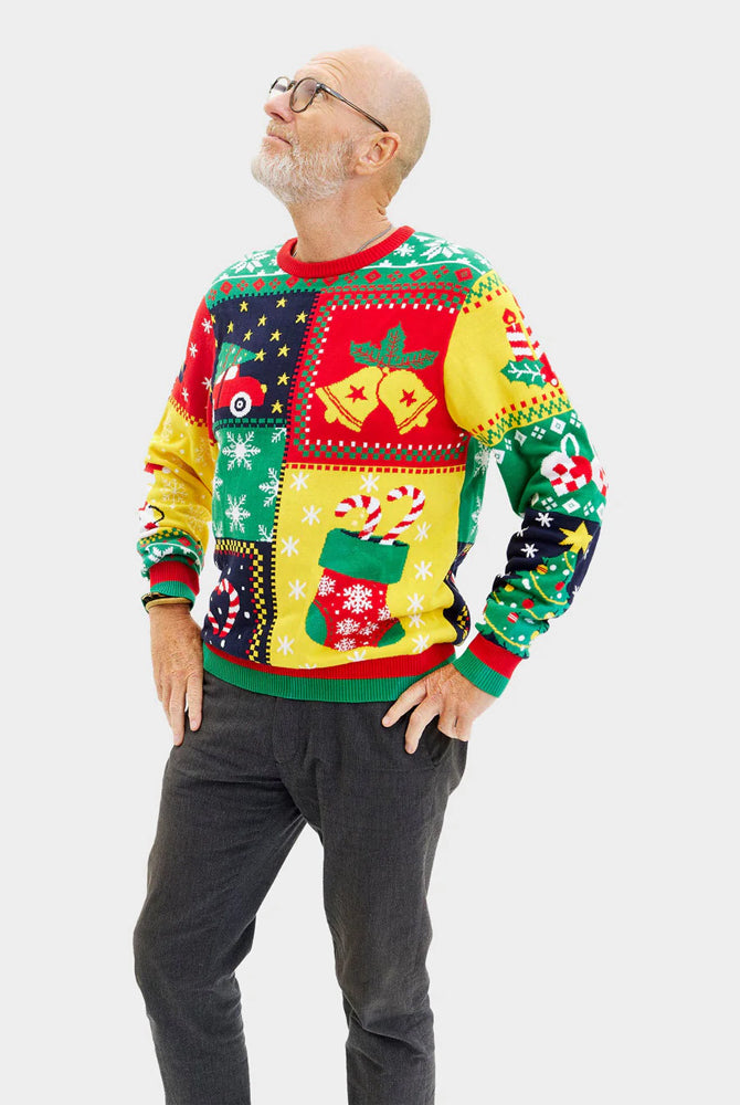Maglione Natalizio Uomo in Cotone Biologico Patchwork