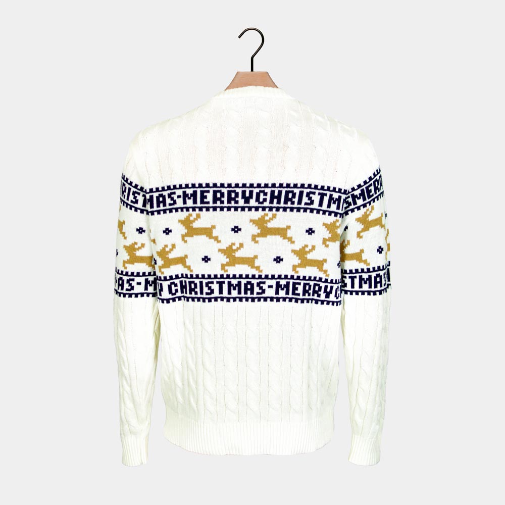 Maglione Natalizio di Coppia in Cotone Biologico Elegante con Renne Bianco