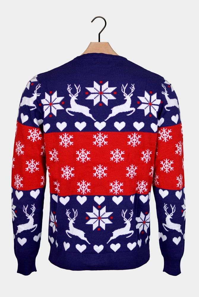 Maglione Natalizio Renne e Cuori Blu e Rosso