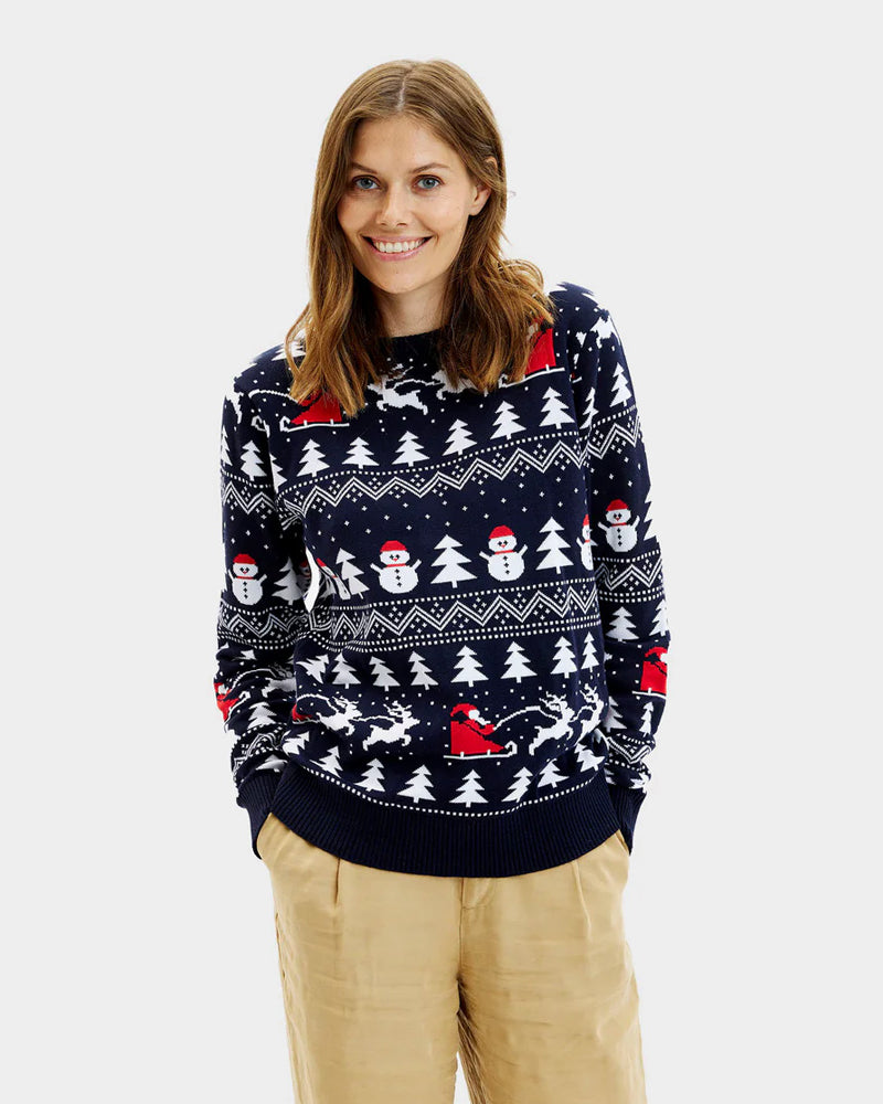 Maglione Natalizio da Donna con Alberi, Pupazzi di Neve e Babbo Natale