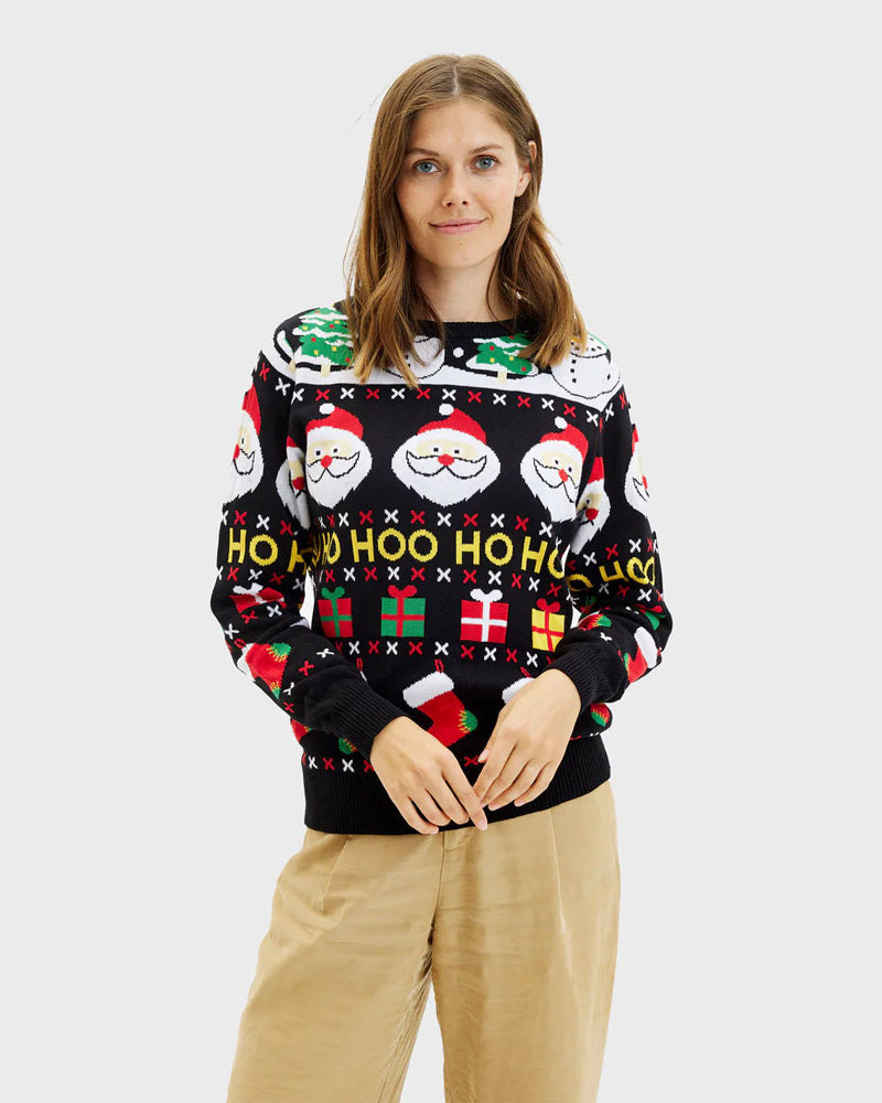 Maglione Natalizio Donna Cotone Biologico Babbo Natale Regali Pupazzi Neve
