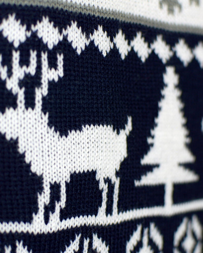 Maglione Natalizio Blu da Donna Alberi di Natale e Renne