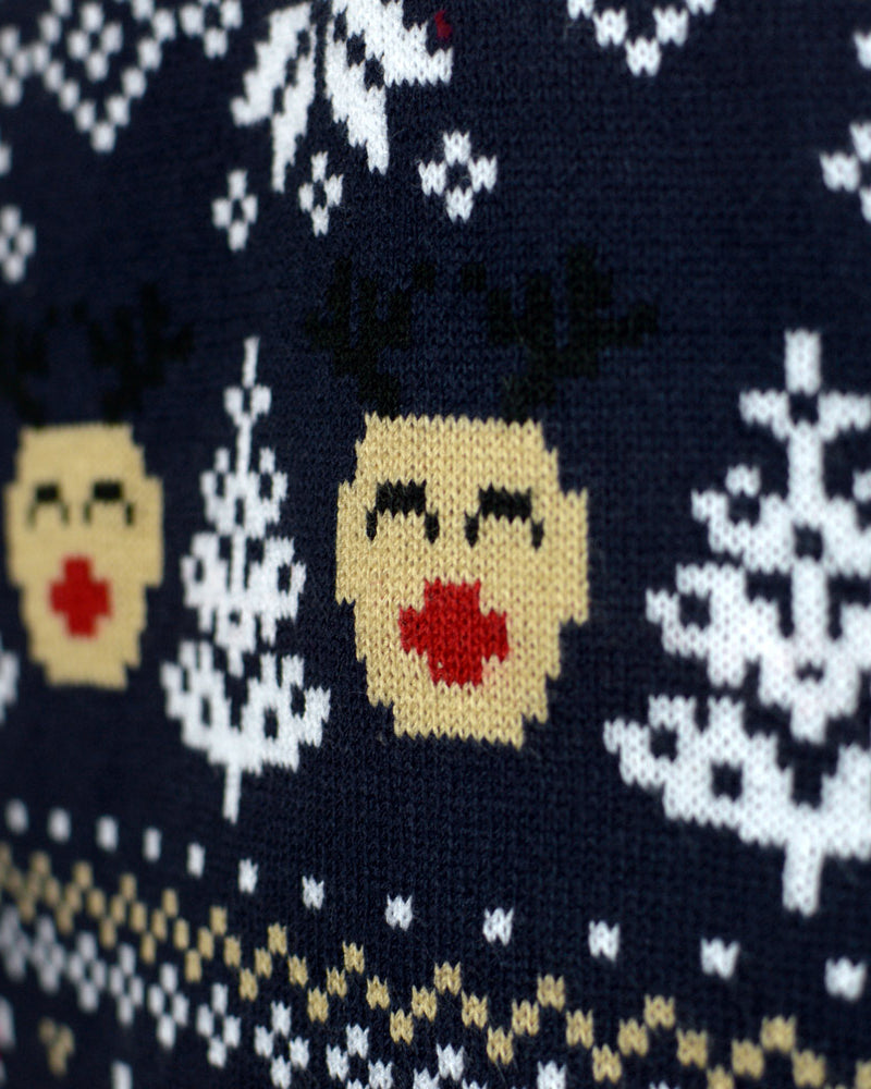 Maglione Natalizio da Donna Blu con Pupazzi Motivi Natalizi di Neve