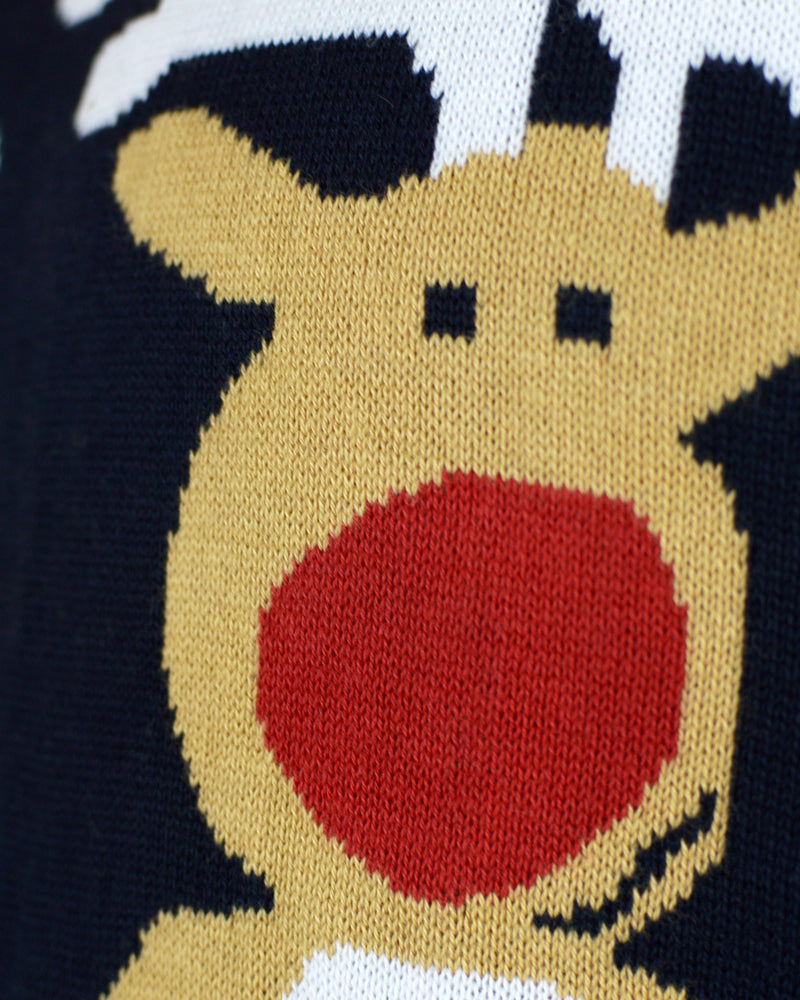 Maglione Natalizio Renna Rudolph da Donna Blu con Babbo Natale