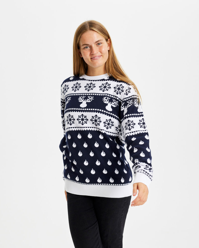 Maglione Natalizio Donna Blu Renne e Neve