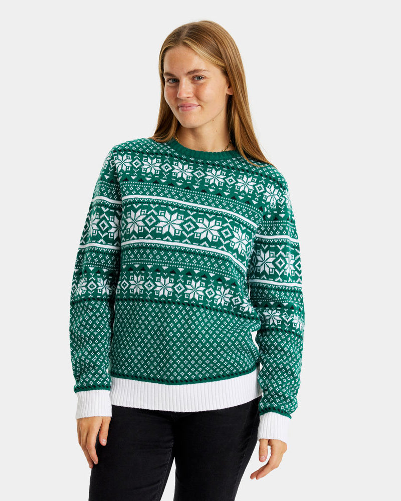Maglione Natalizio da Donna Classico Verde e Bianco Elegante