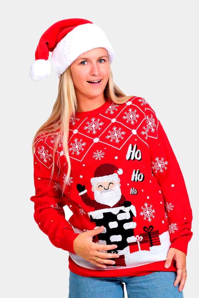 Maglione Natalizio Donna Coppia con Babbo Natale che Entra nel Camino