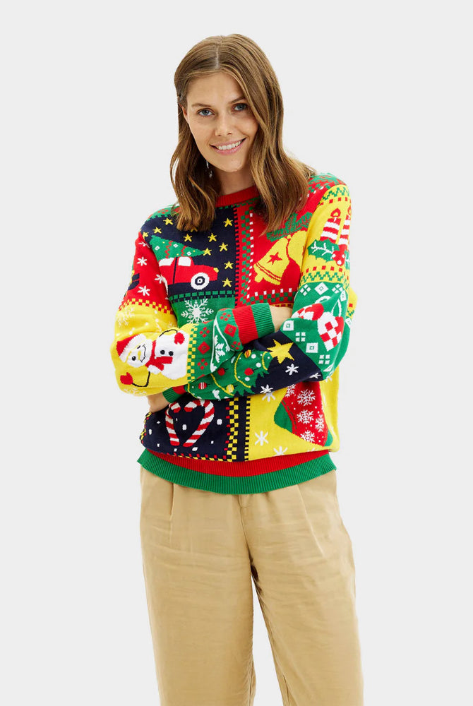 Maglione Natalizio Donna Coppia in Cotone Biologico Patchwork