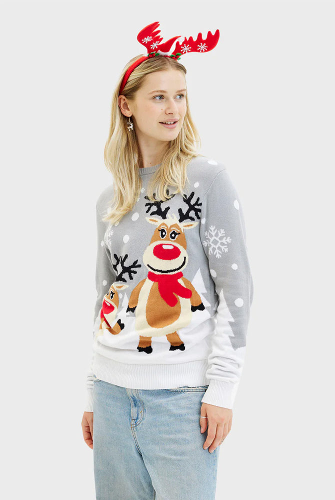 Maglione Natalizio Coppia Grigio Donna Renne Carine