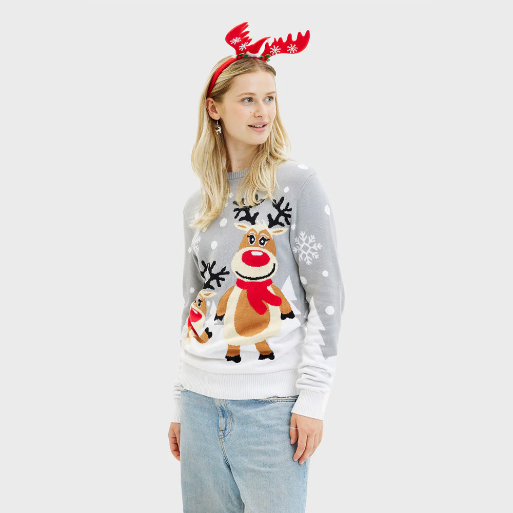 Maglione Natalizio Coppia Grigio Donna Renne Carine