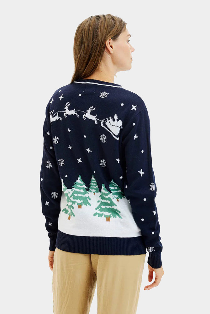 Maglione Natalizio Donna di Coppia con Luci LED Blu Merry Christmas