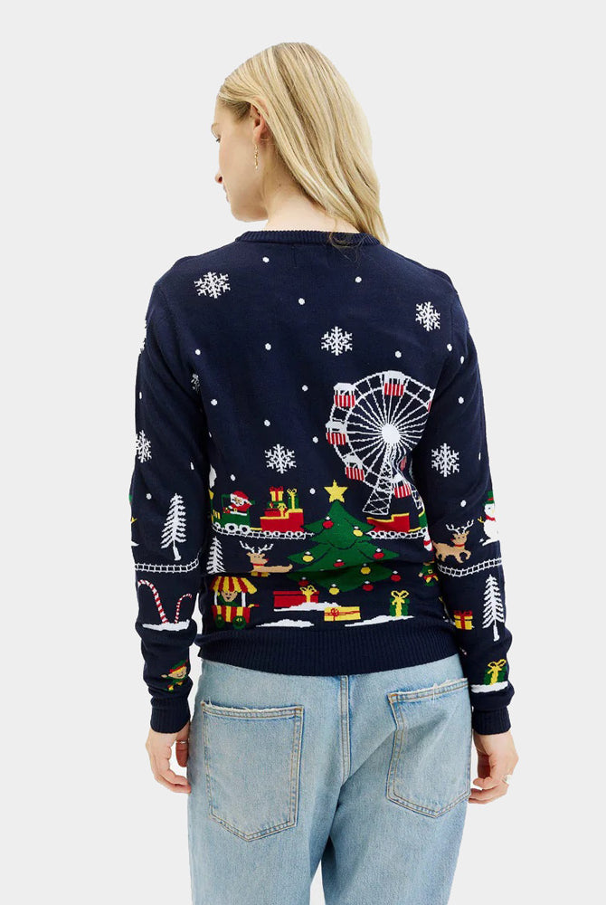 Maglione Natalizio di Coppia con Luci LED Fiera di Natale Donna