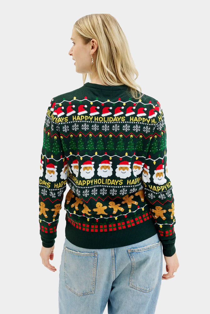 Maglione Natalizio donna Coppia Verde Happy Holidays