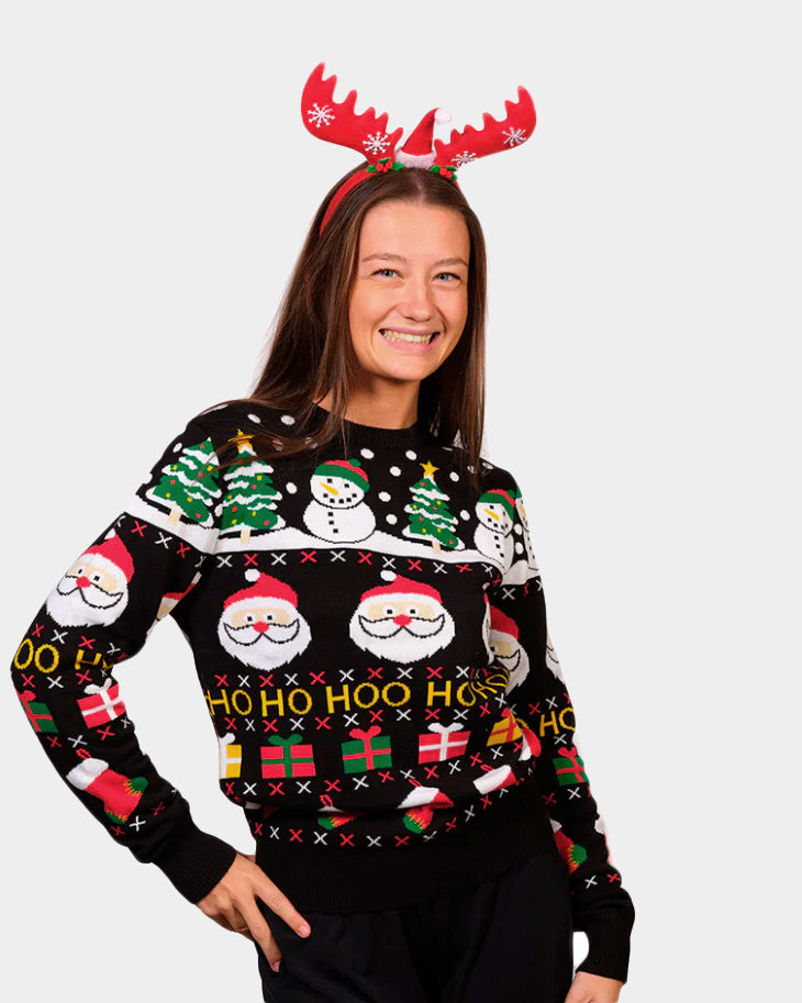 Maglione Natalizio da Donna Cotone Biologico Babbo Natale Regali Pupazzi di Neve